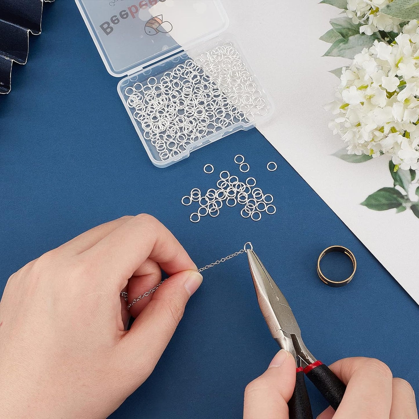 Beebeecraft 300Pcs/Box 5Mm Jump Rings 925 Sterling Silver Plated Open Jump Rings for Jewelry Making Necklace Keychains Connector