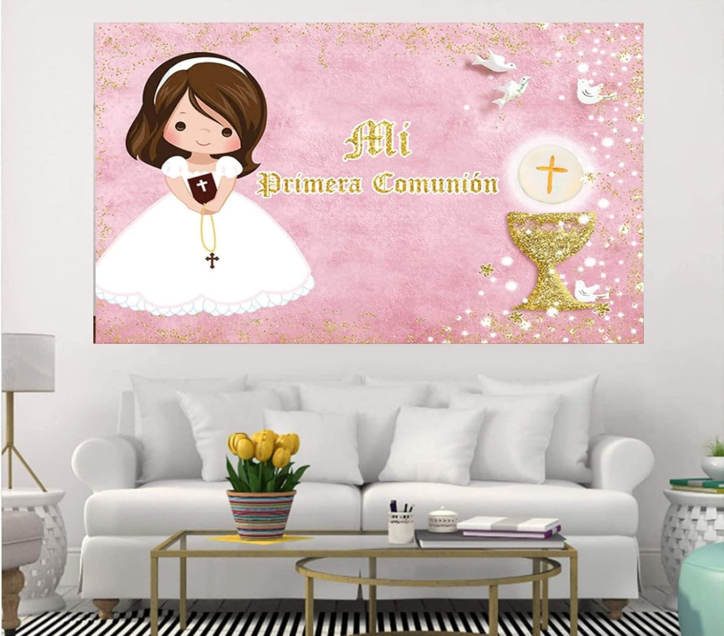 Photography Background Baptism My First Communion Chalice Girl Birthday Party Decoration Background Curtain Photography Studio Vinyl (7Ft×5Ft)