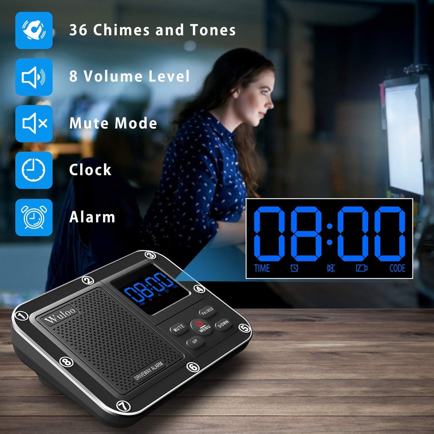 Solar Driveway Alarm Wireless outside 1800Ft Range, Outdoor Motion Sensor & Detector Driveway Alert System with Rechargeable Battery/Weatherproof/Mute Mode(1&2-Brown)
