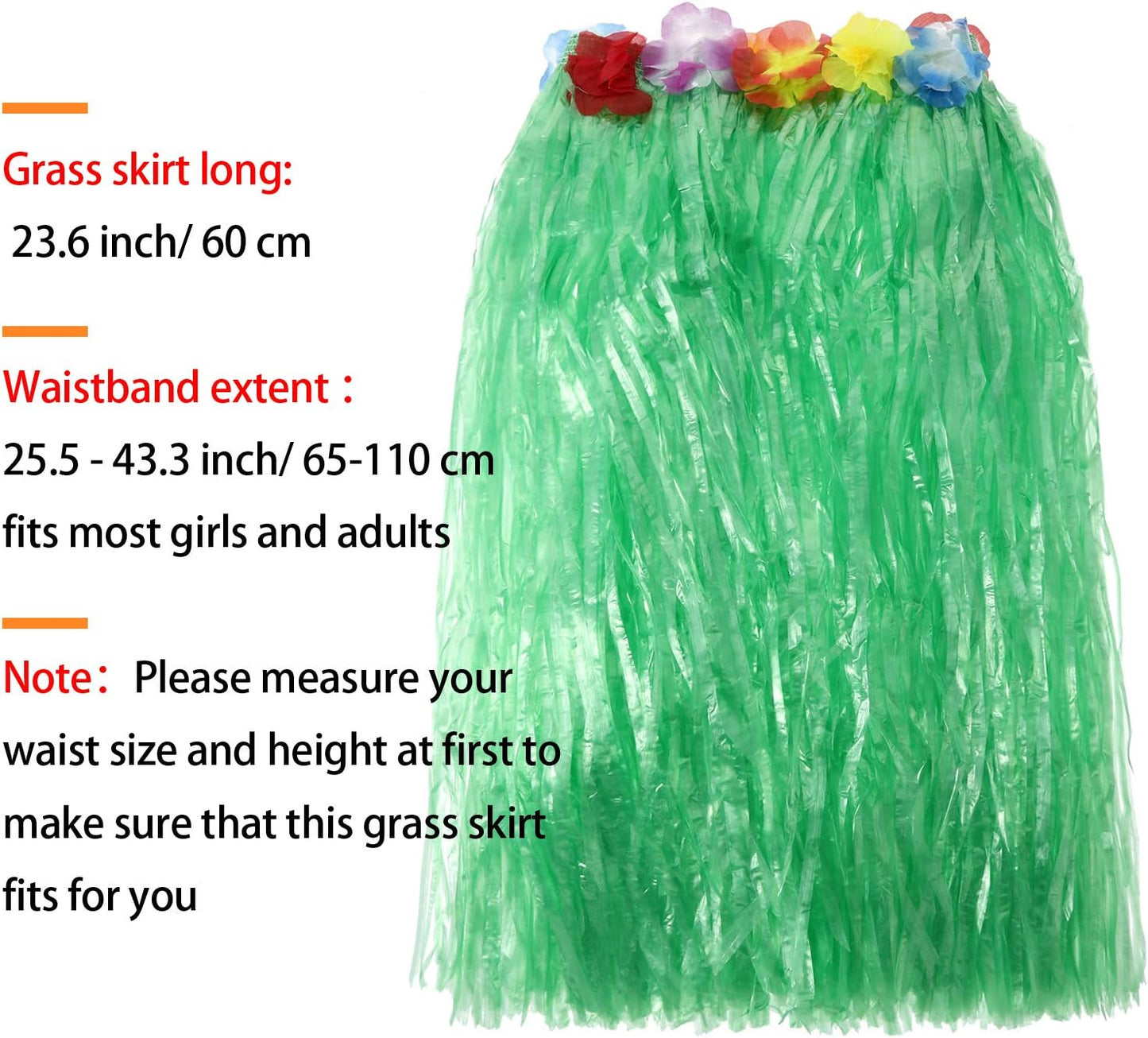 8 Pieces Hawaiian Grass Hula Skirt Costume Set Necklace Garland Bracelet Bikini Top for Women Tropical Luau Party Decoration