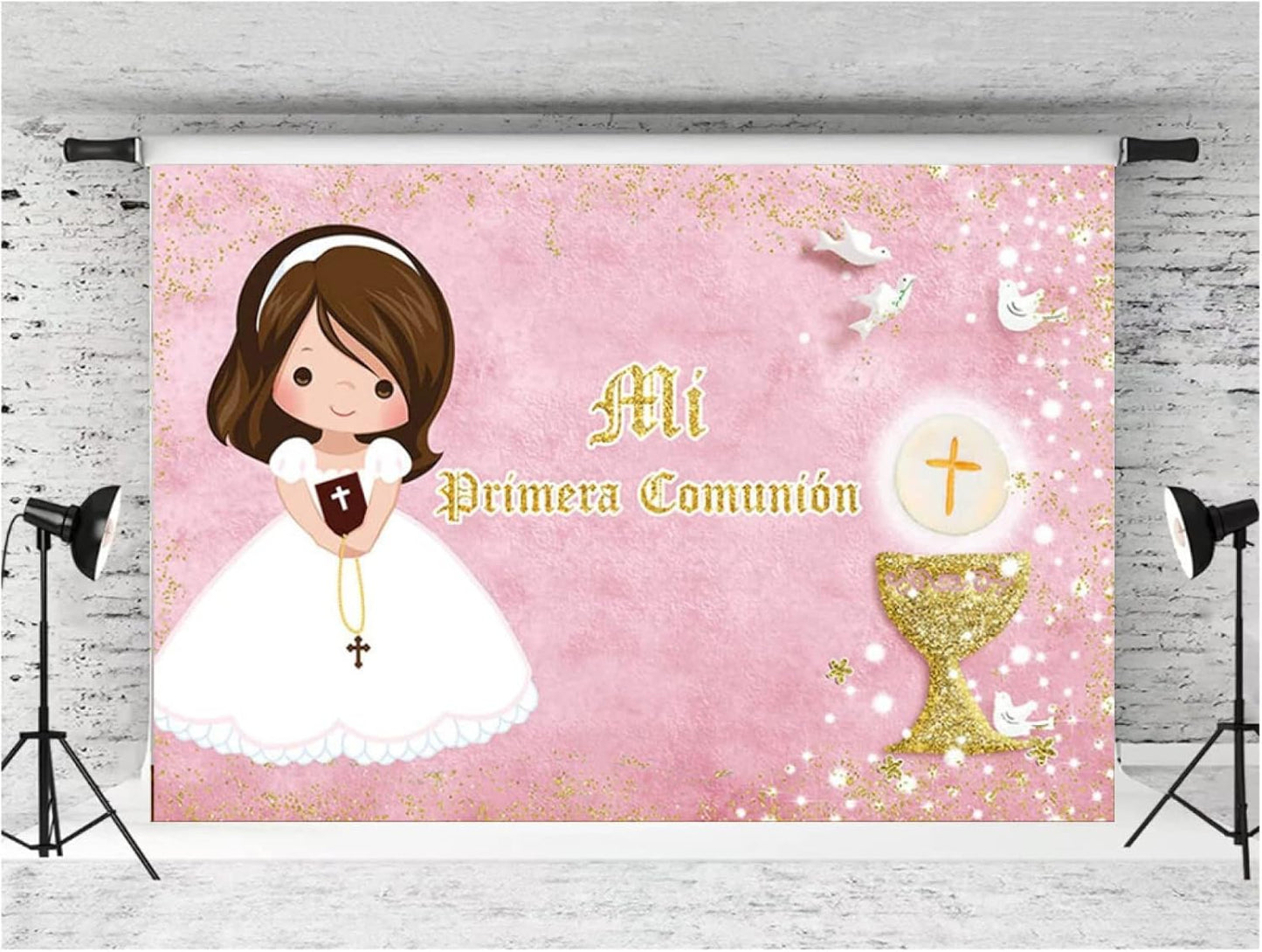 Photography Background Baptism My First Communion Chalice Girl Birthday Party Decoration Background Curtain Photography Studio Vinyl (7Ft×5Ft)