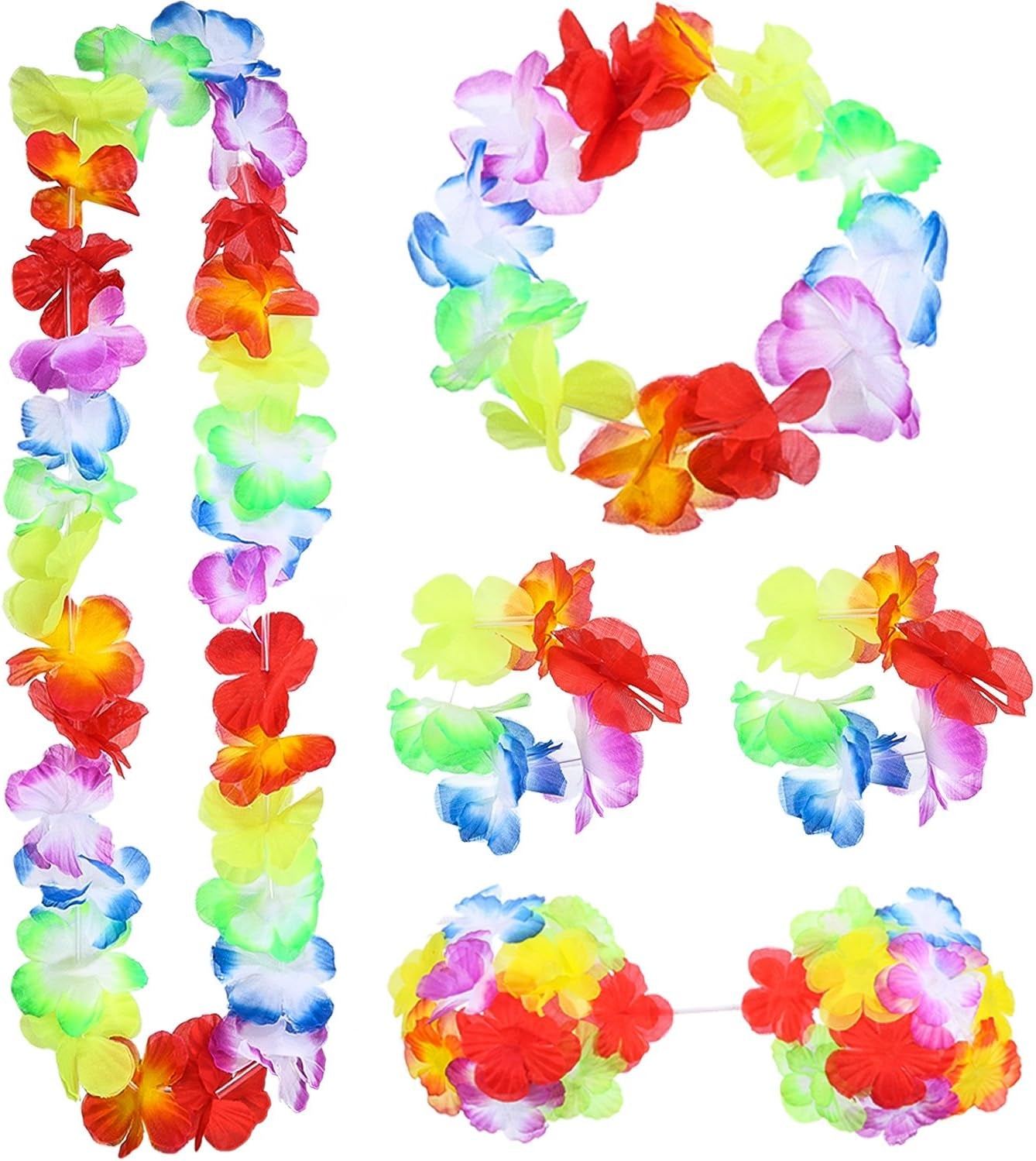 8 Pieces Hawaiian Grass Hula Skirt Costume Set Necklace Garland Bracelet Bikini Top for Women Tropical Luau Party Decoration