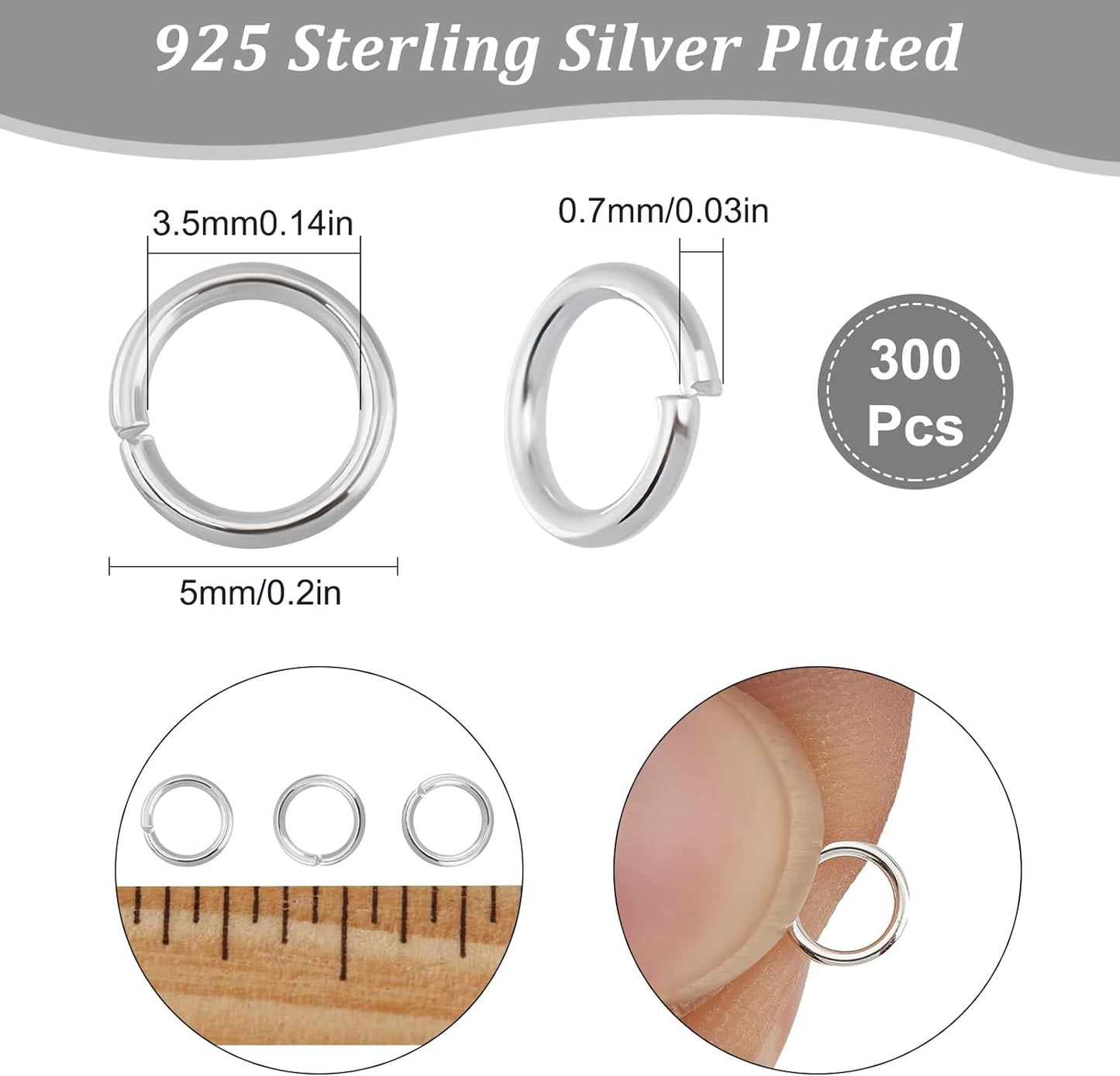 Beebeecraft 300Pcs/Box 5Mm Jump Rings 925 Sterling Silver Plated Open Jump Rings for Jewelry Making Necklace Keychains Connector