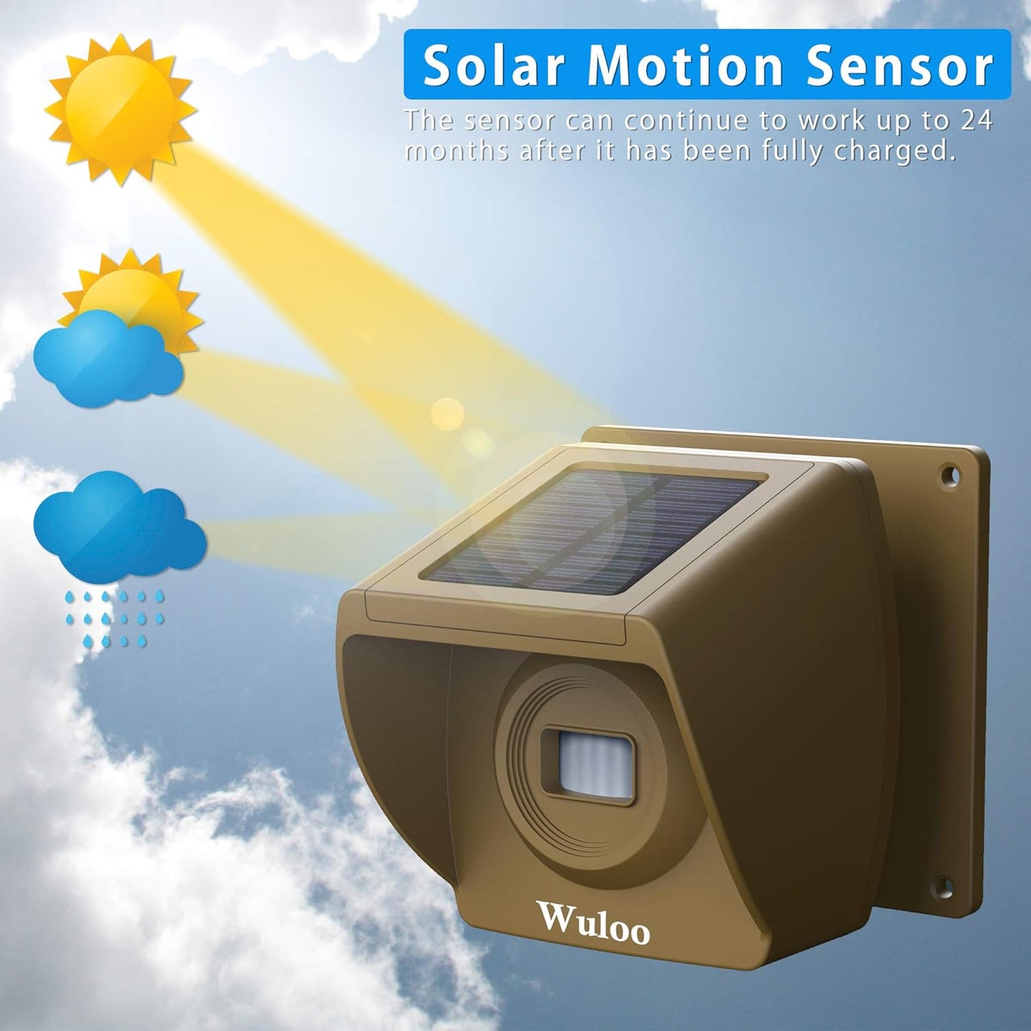 Solar Driveway Alarm Wireless outside 1800Ft Range, Outdoor Motion Sensor & Detector Driveway Alert System with Rechargeable Battery/Weatherproof/Mute Mode(1&2-Brown)