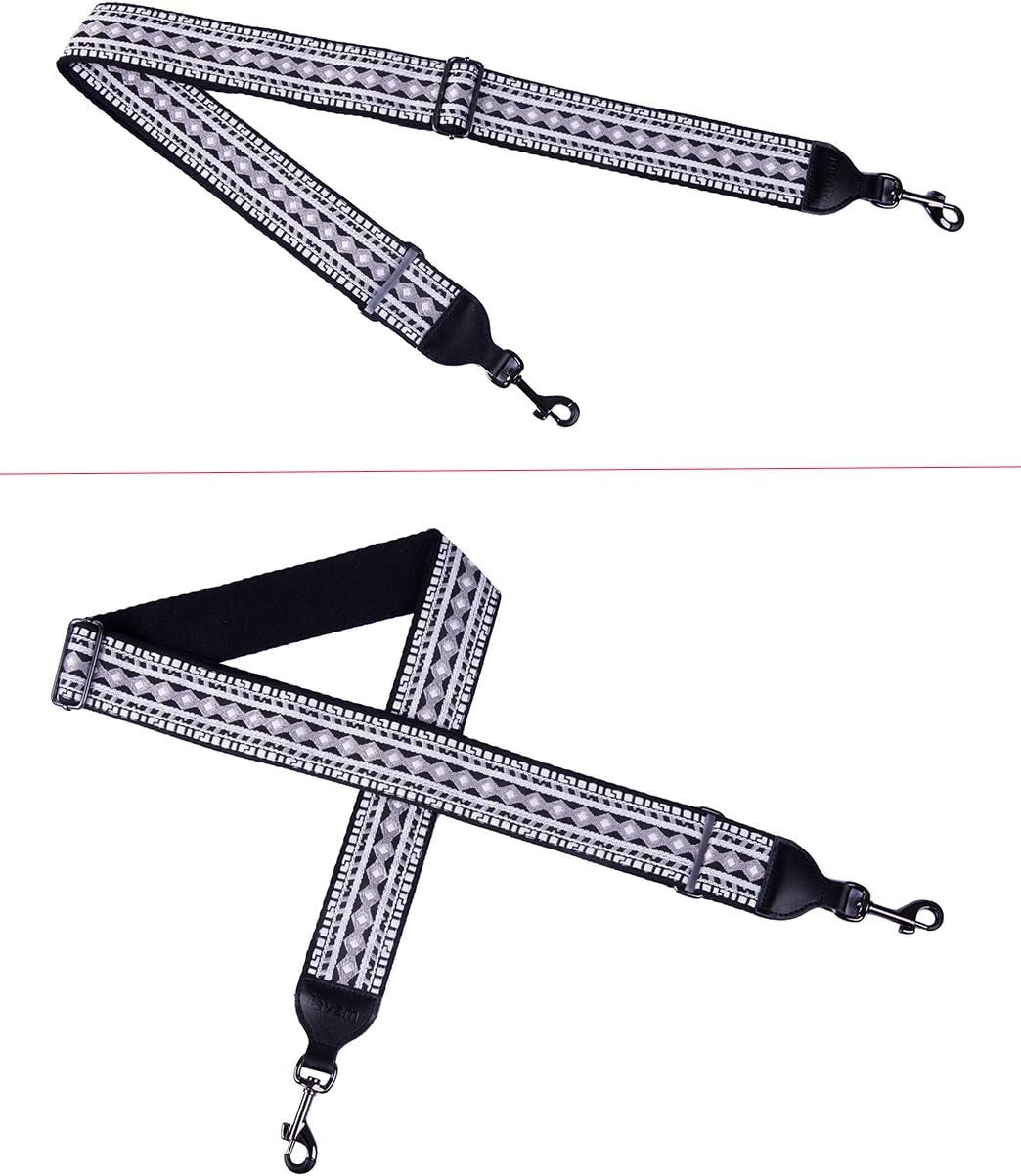 Banjo Embroidery, Jacquard Woven Cotton Banjo Strap with Metal Clip Hooks, Width 5 Cm, Adjustable Length