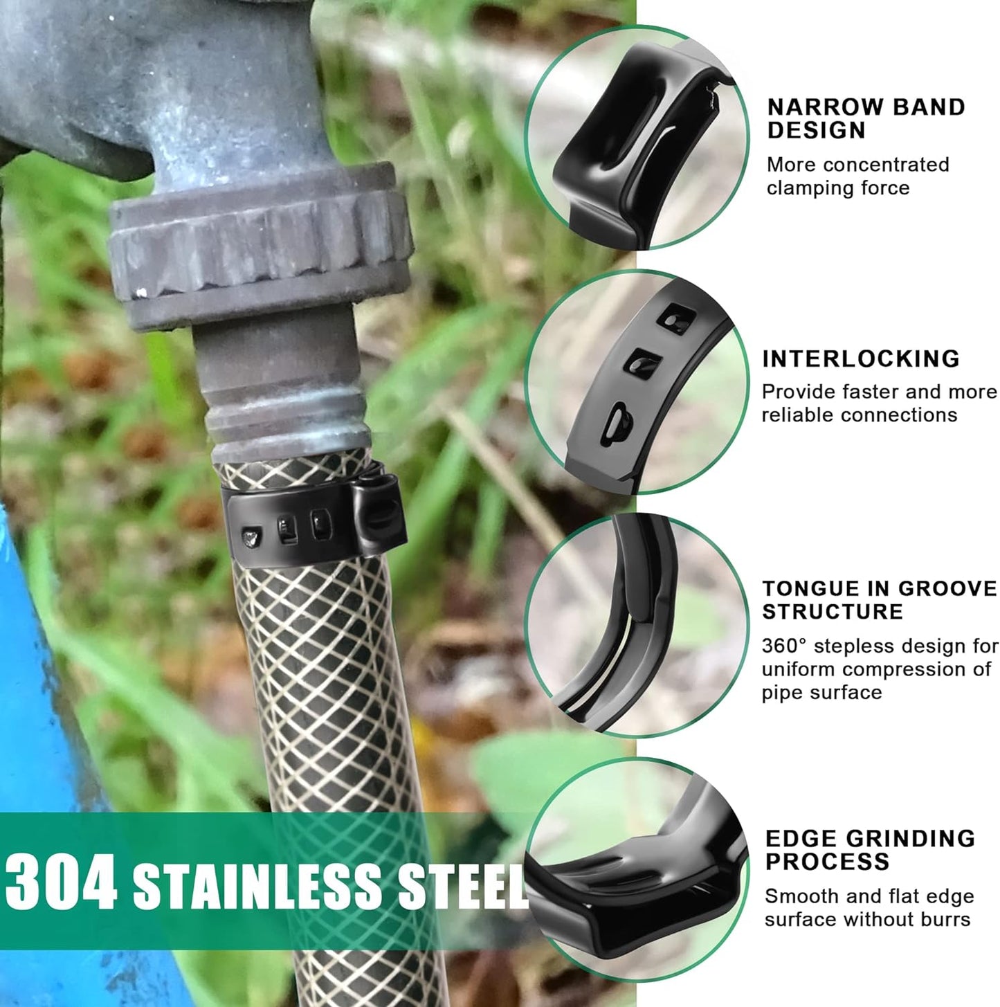 60Pcs 3/4 Inch Black Pex Clamps Crimp Rings Set,304 Stainless Steel Single Ear Hose Clamps,Pex Fittings Cinch Pinch Clamps for Pex Pipe Tubing Fitting Connections(Black)