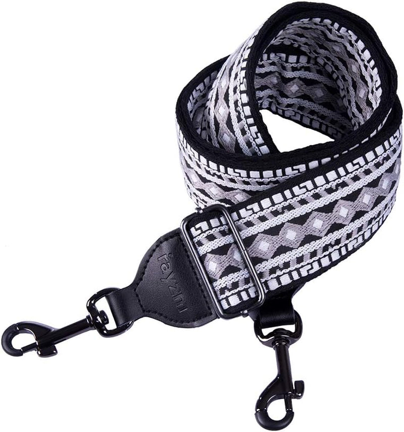 Banjo Embroidery, Jacquard Woven Cotton Banjo Strap with Metal Clip Hooks, Width 5 Cm, Adjustable Length