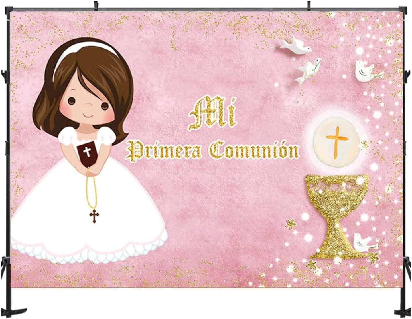 Photography Background Baptism My First Communion Chalice Girl Birthday Party Decoration Background Curtain Photography Studio Vinyl (7Ft×5Ft)