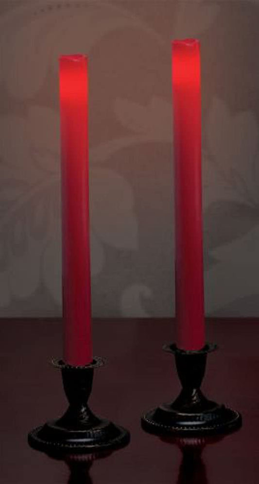 2-Pack 9" Flameless Wax-Finish Tapers W/ 5 Hour Timer, RED