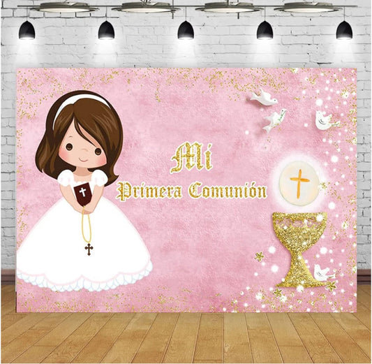 Photography Background Baptism My First Communion Chalice Girl Birthday Party Decoration Background Curtain Photography Studio Vinyl (7Ft×5Ft)