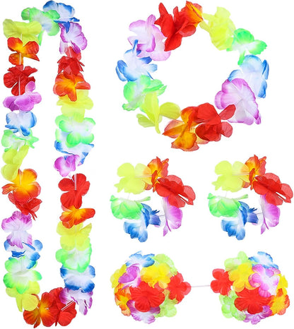 8 Pieces Hawaiian Grass Hula Skirt Costume Set Necklace Garland Bracelet Bikini Top for Women Tropical Luau Party Decoration