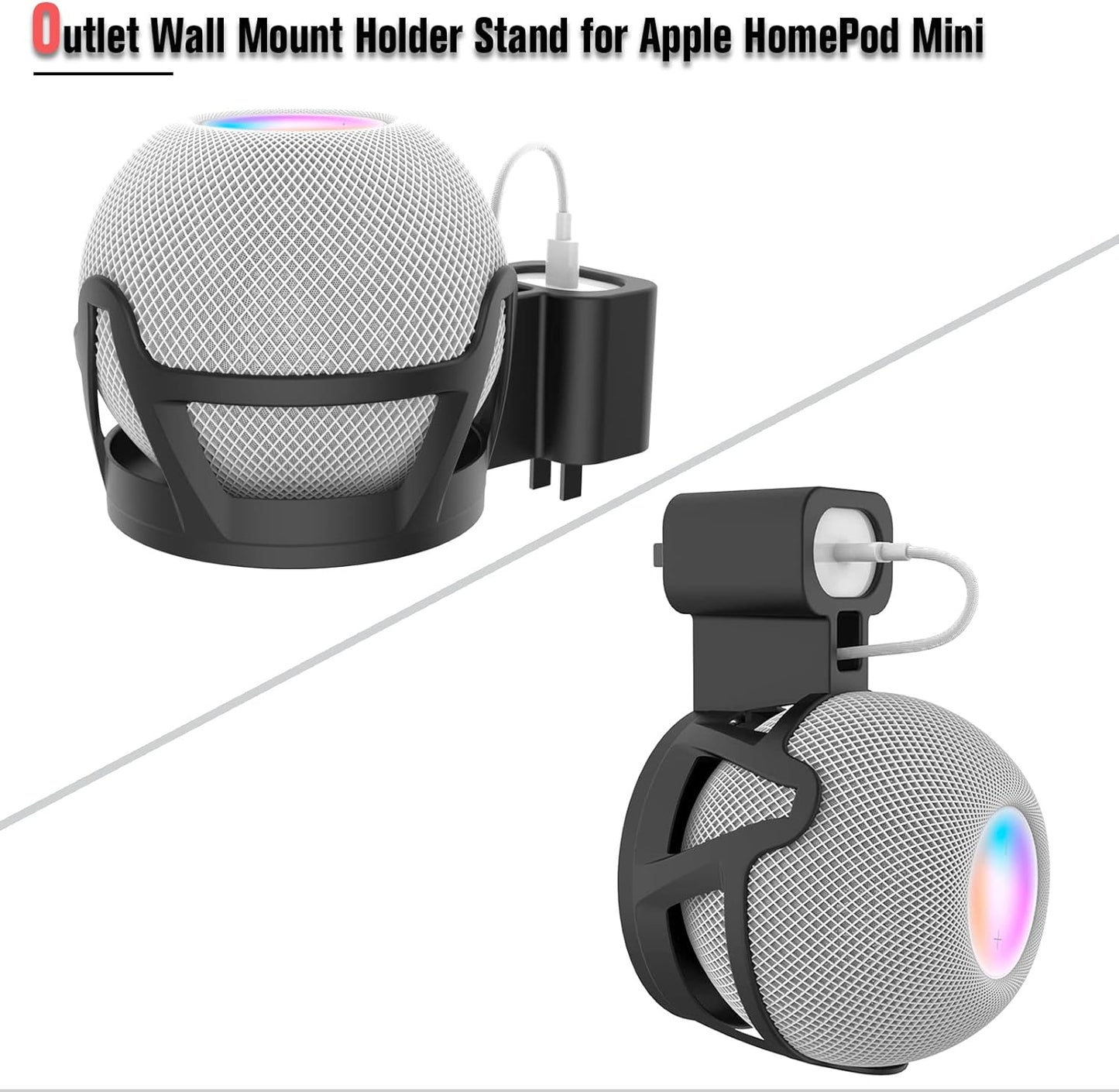 Outlet Wall Mount Holder Stand Fits for Apple Homepod Mini, a Space-Saving Accessory for Homepod Mini Smart Home Speakers with Cord Management, Hide Messy Wires (Black)