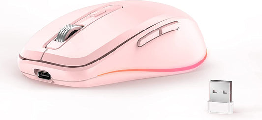 Jiggler Mouse for Laptop, LED Wireless Mouse - Rechargeable Computer Mice, Mouse Mover Undetectable Automatic Movement with On/Off Button Keeps Computer/Laptop Awake - Pink