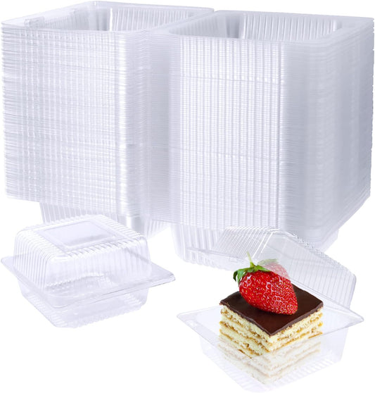 100 Pack Clear Plastic Square Hinged Food Container,Disposable Plastic to Go Containers with Clear Lids,Cake Slice Containers Clamshell Takeout Tray for Pastry,Salad,Dessert(5.1"X 4.7"X 2.8")