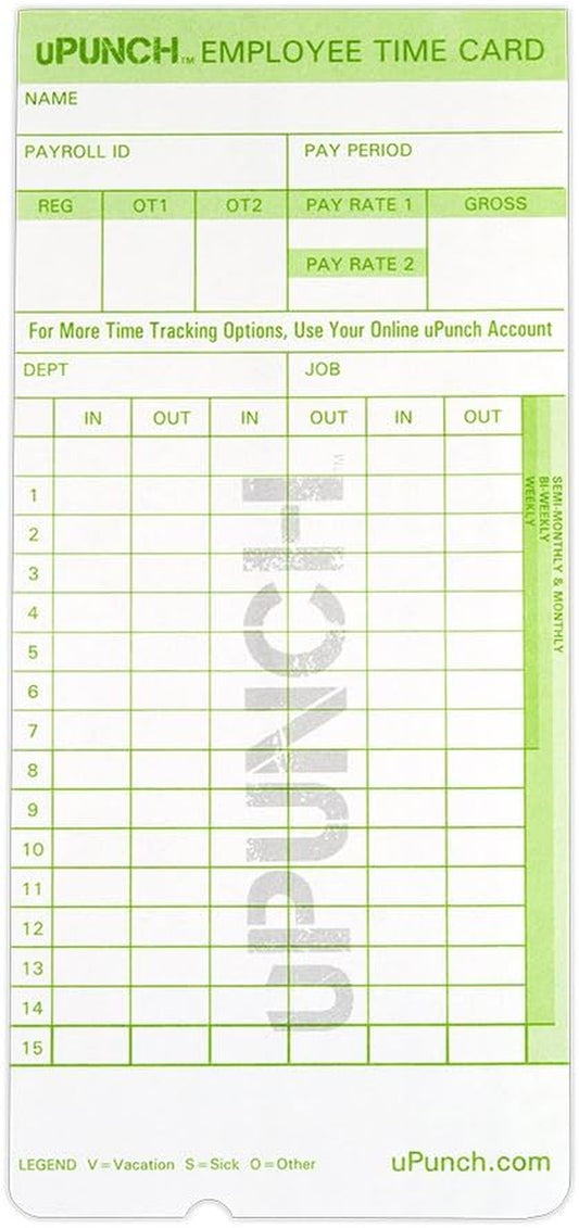 100 Upunch Time Cards for HN3000